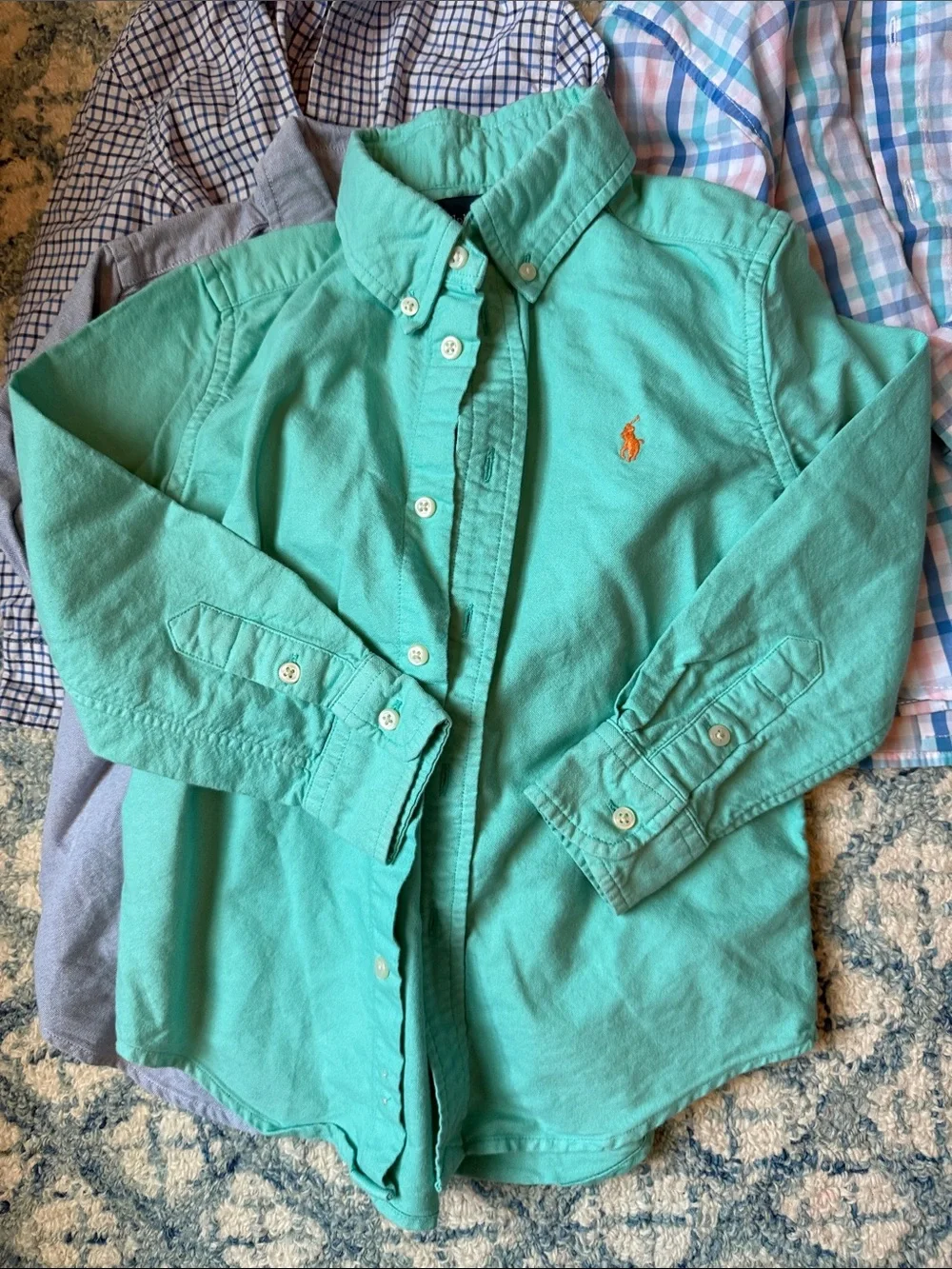 Ralph Lauren Polo (3) & Nautica (1) Plaid Button-Up Shirts in Blue Aqua Pink 4T